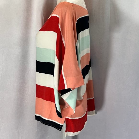 Like New ZARA Peach Rust Blue Cream Stripe Blouse Size XS - Picture 3 of 8